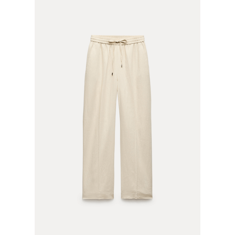 LINEN BLEND STRAIGHT TROUSERS