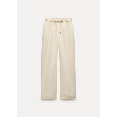 LINEN BLEND STRAIGHT TROUSERS